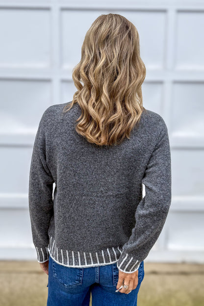Charcoal Blanket Stitch Pullover Sweater Back