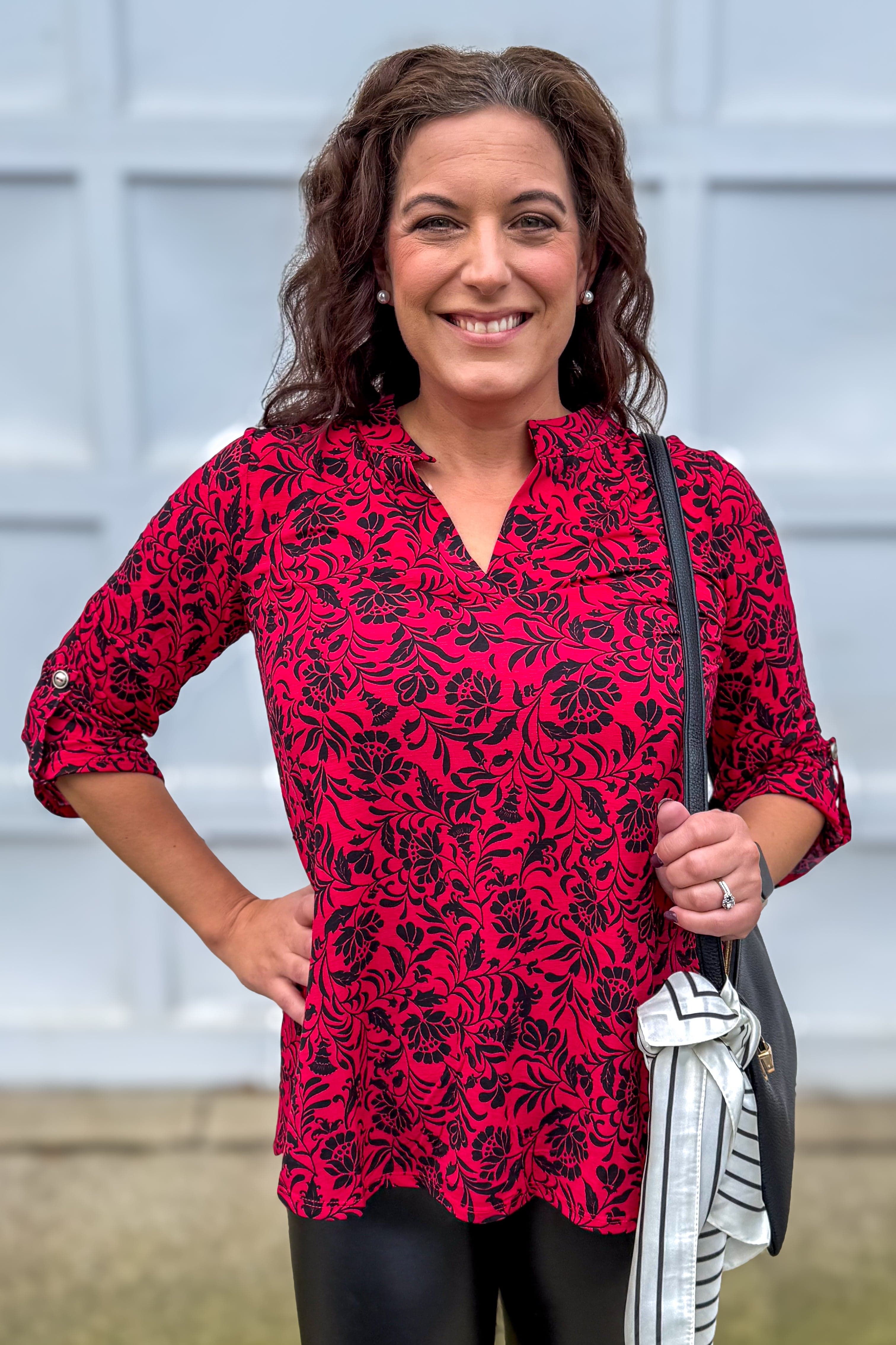 Red With Black Floral Button Lizzy Blouse