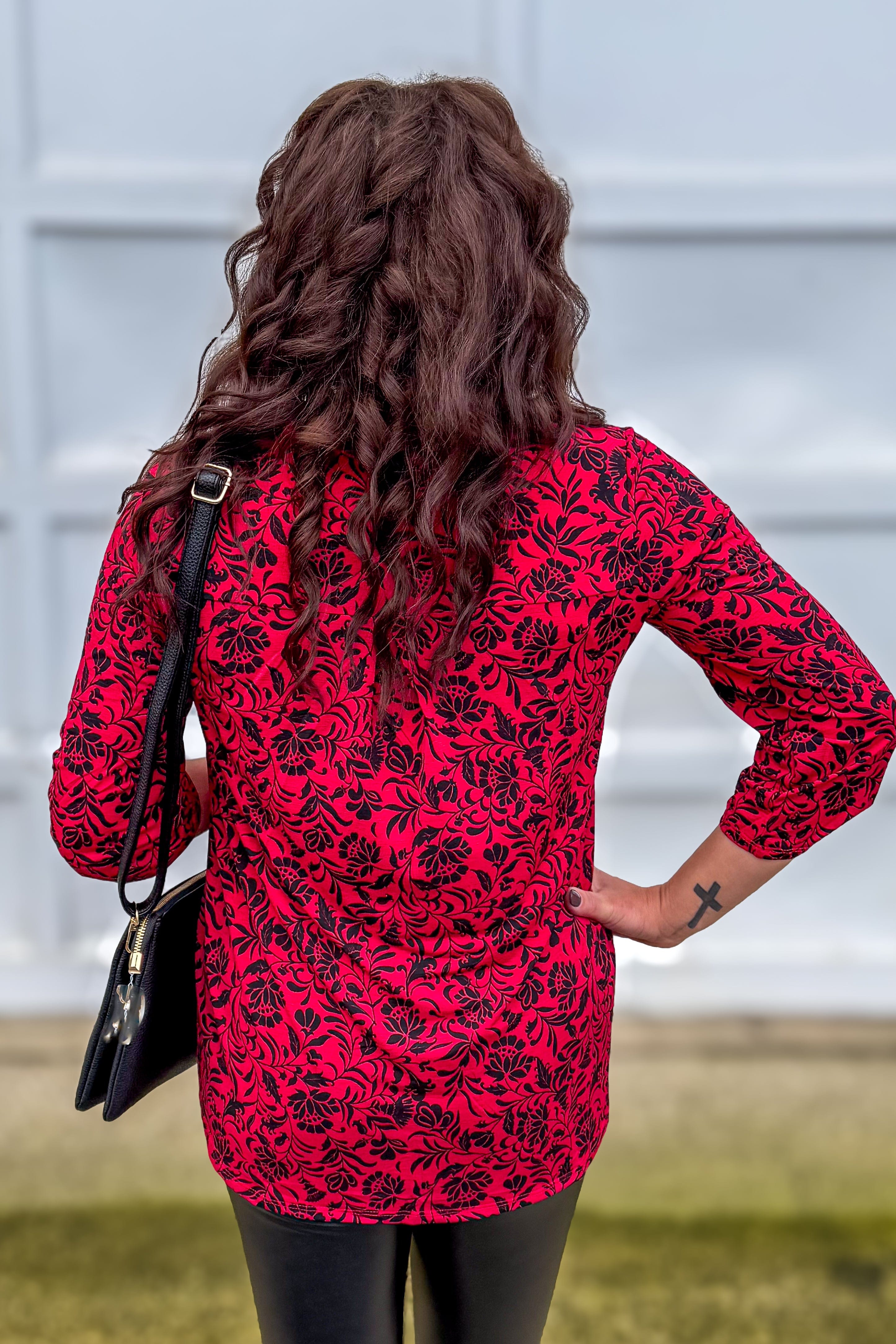 Red With Black Floral Button Lizzy Blouse Back