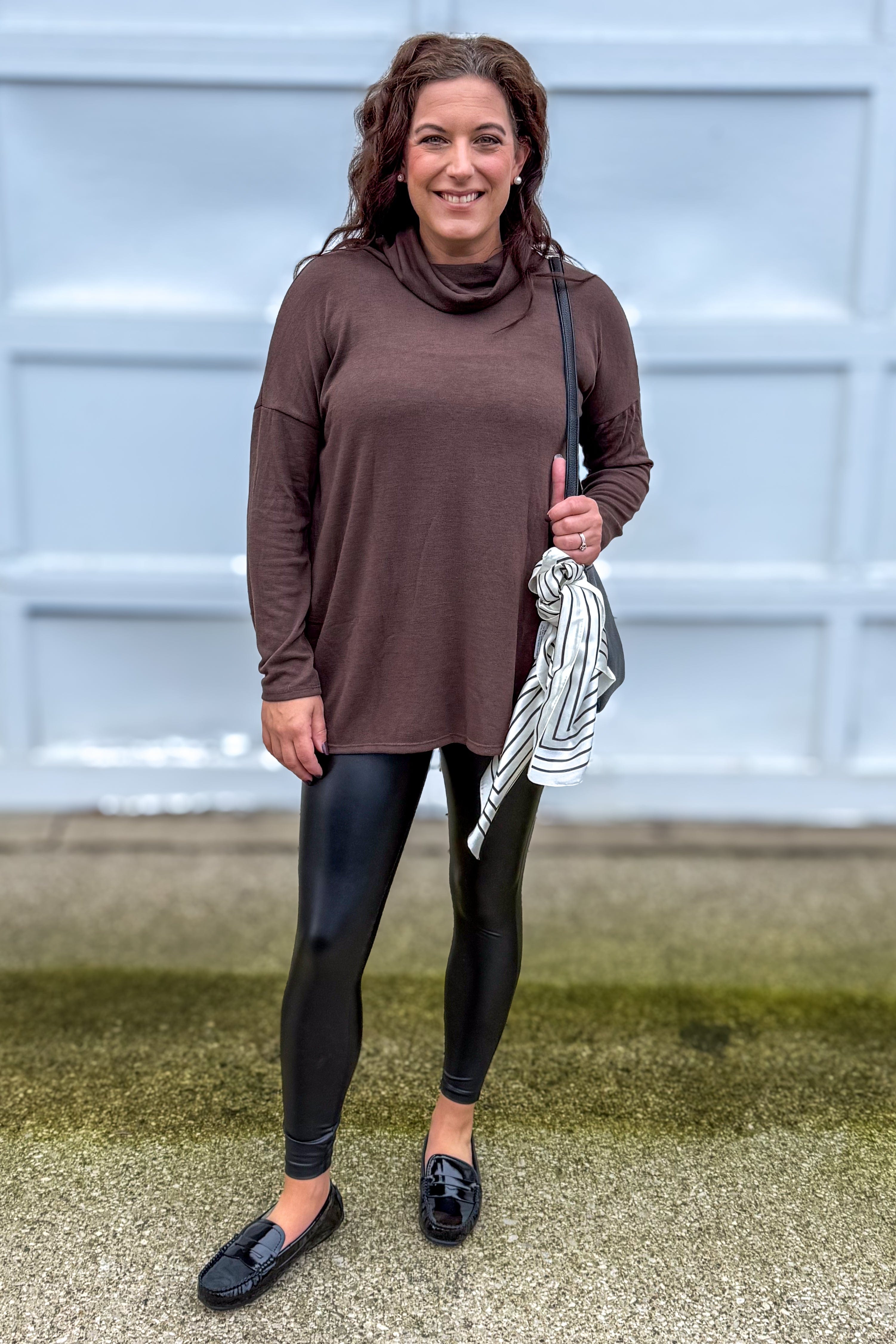 Chocolate Cowl Drop Shoulder Top Styled