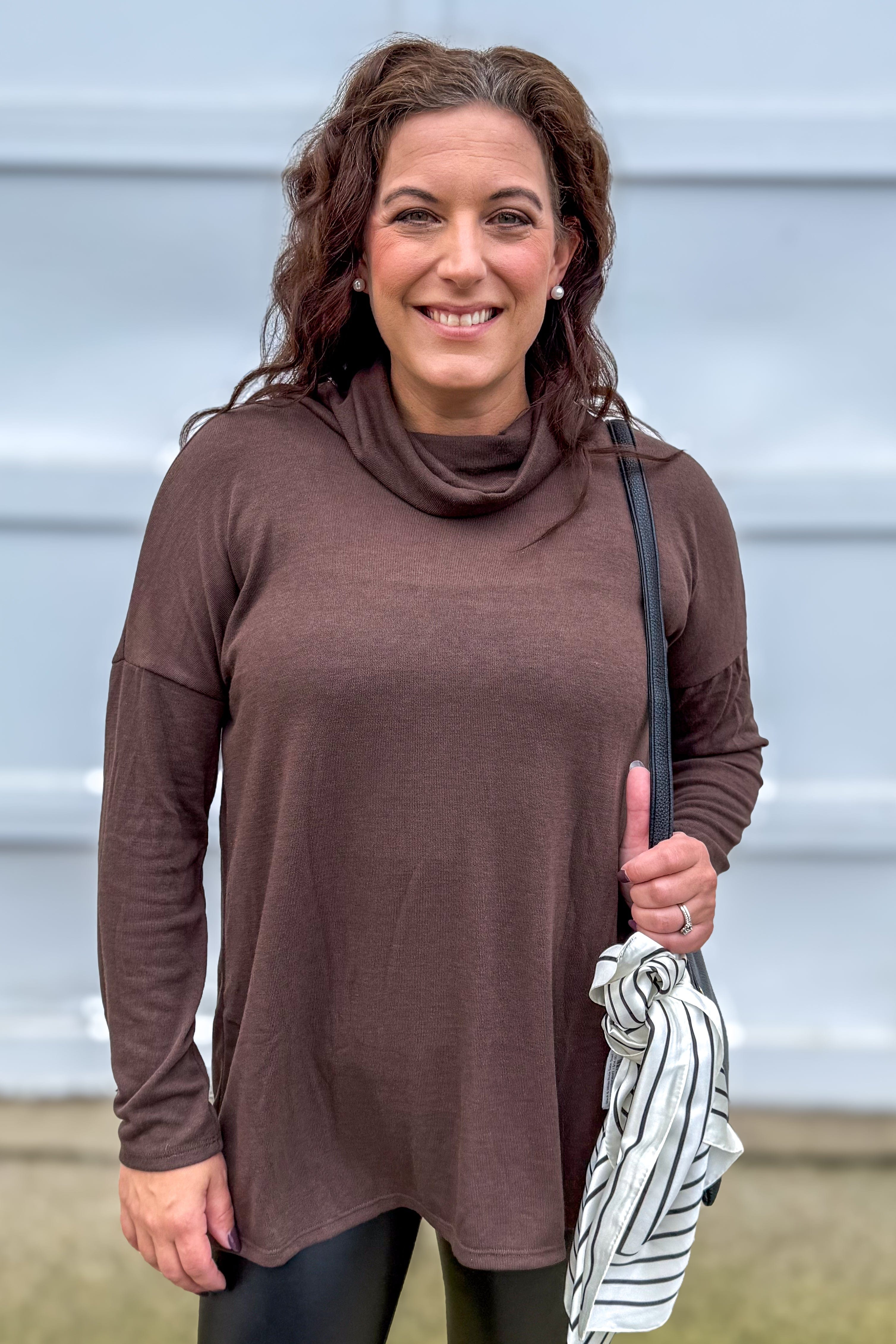 Chocolate Cowl Drop Shoulder Top