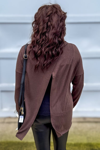 Chocolate Cowl Drop Shoulder Top Back