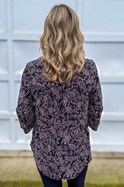 Black & Pink Paisley Bell Sleeve Lizzy Top Back