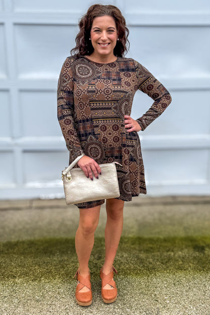 Brown Medallion Sweater Dress Styled