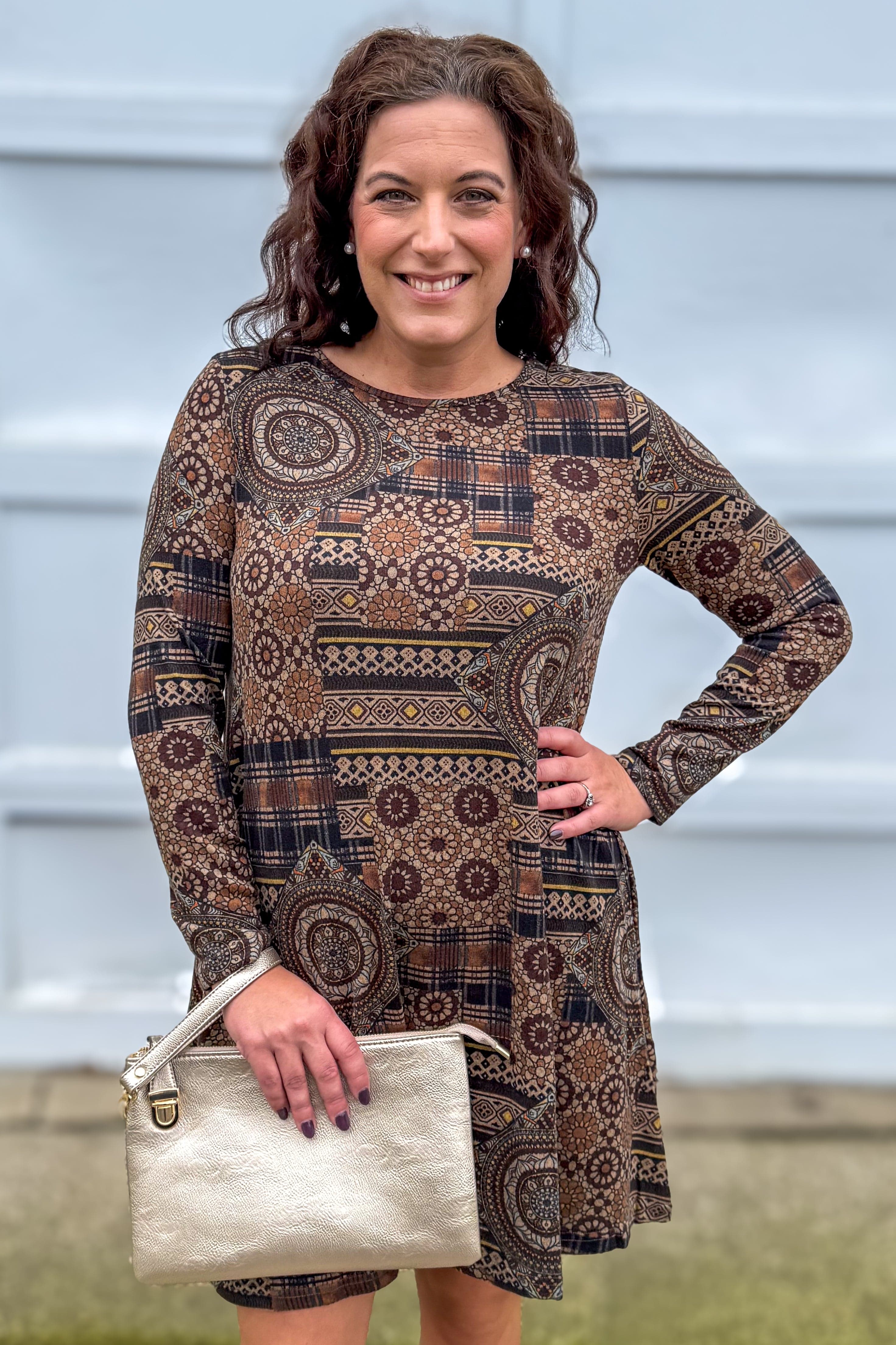 Brown Medallion Sweater Dress