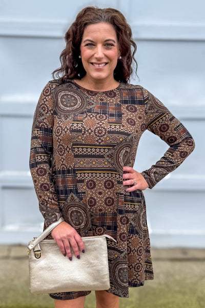 Brown Medallion Sweater Dress