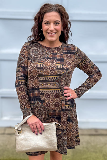 Brown Medallion Sweater Dress