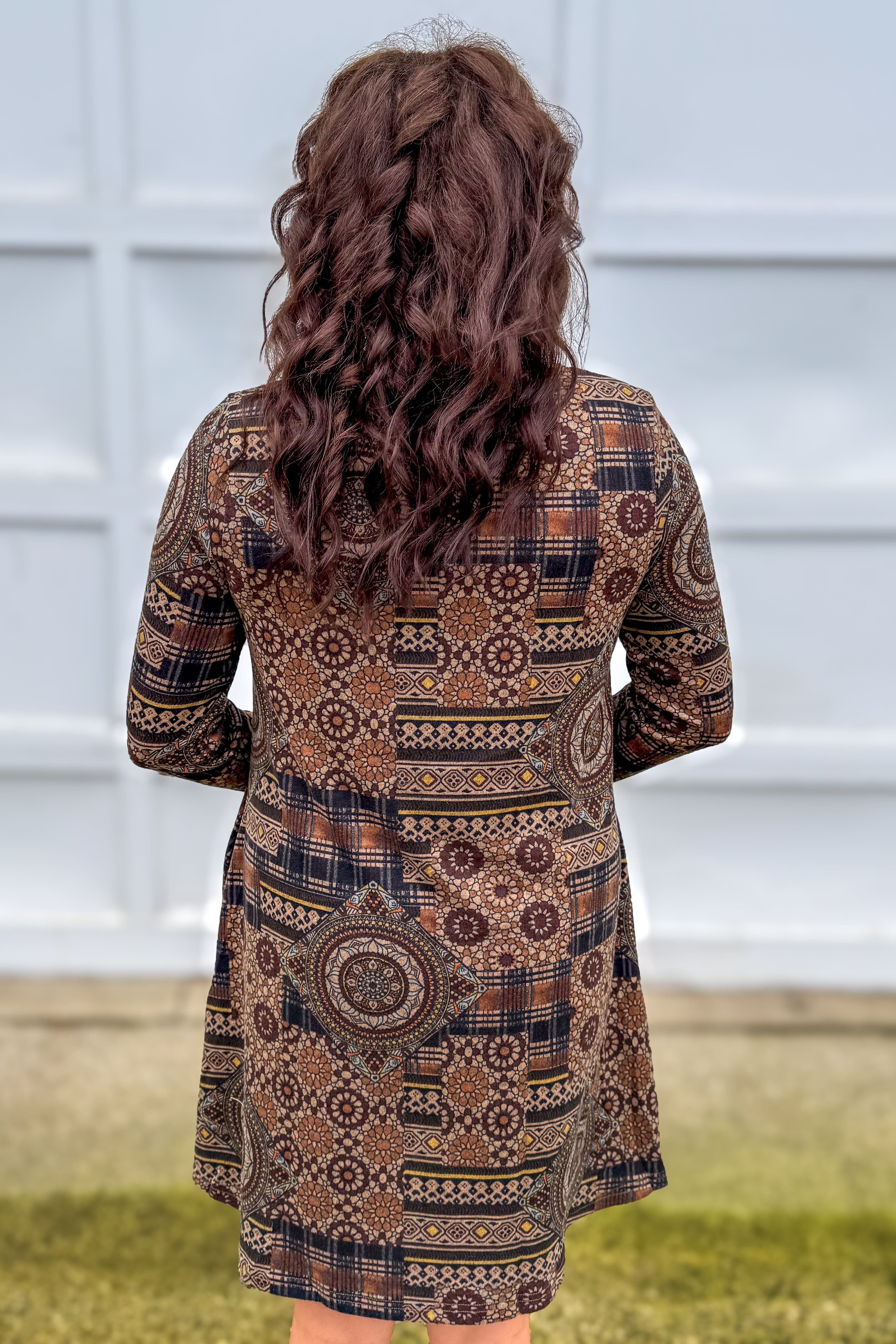 Brown Medallion Sweater Dress Back