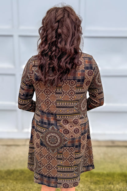 Brown Medallion Sweater Dress Back