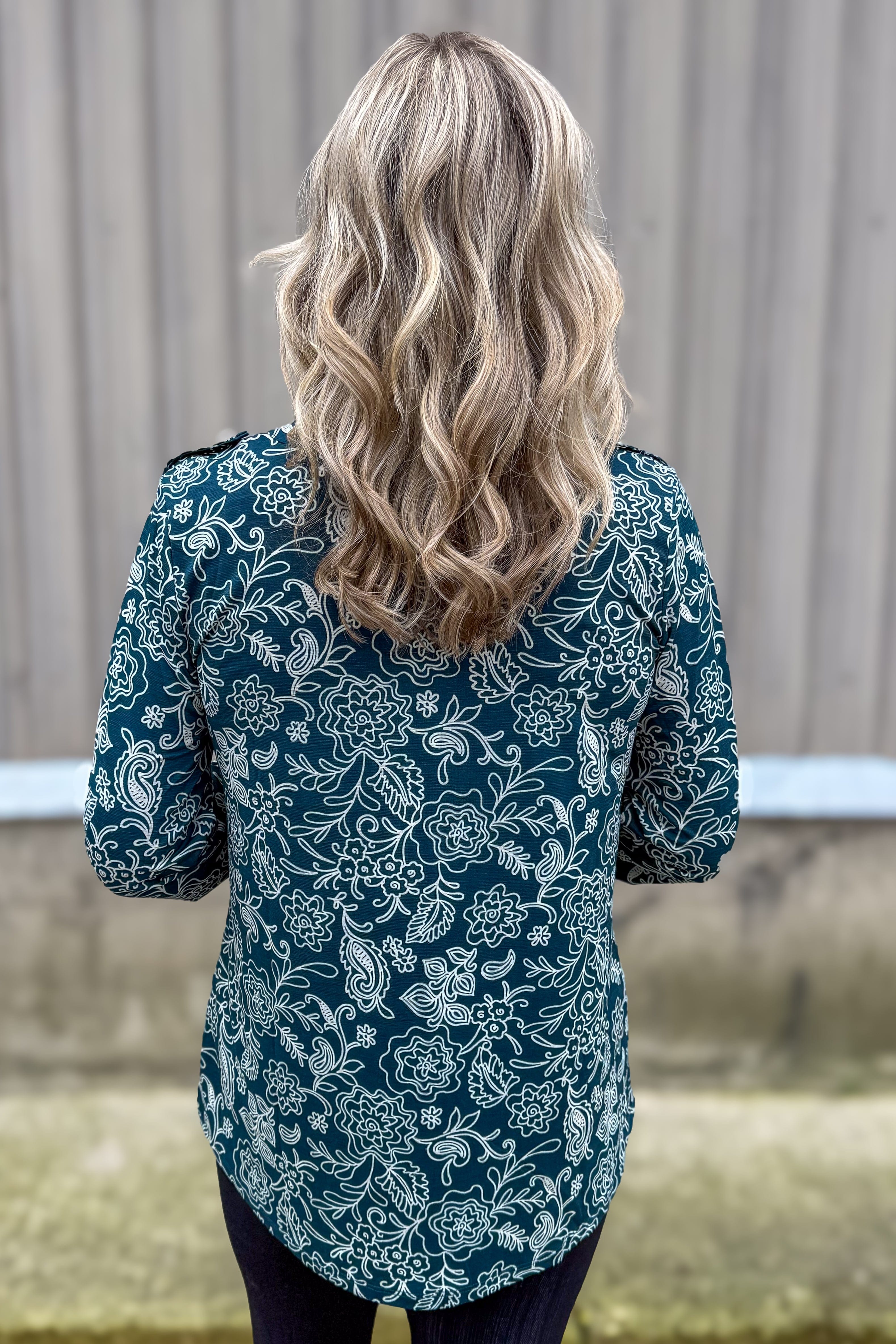 Hunter Green Swirl Floral Button Lizzy Blouse Back