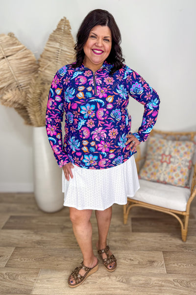 Navy Floral Dawn Half Zip Pullover