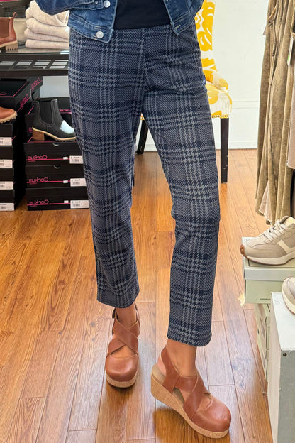 Navy Houndstooth Straight Pant