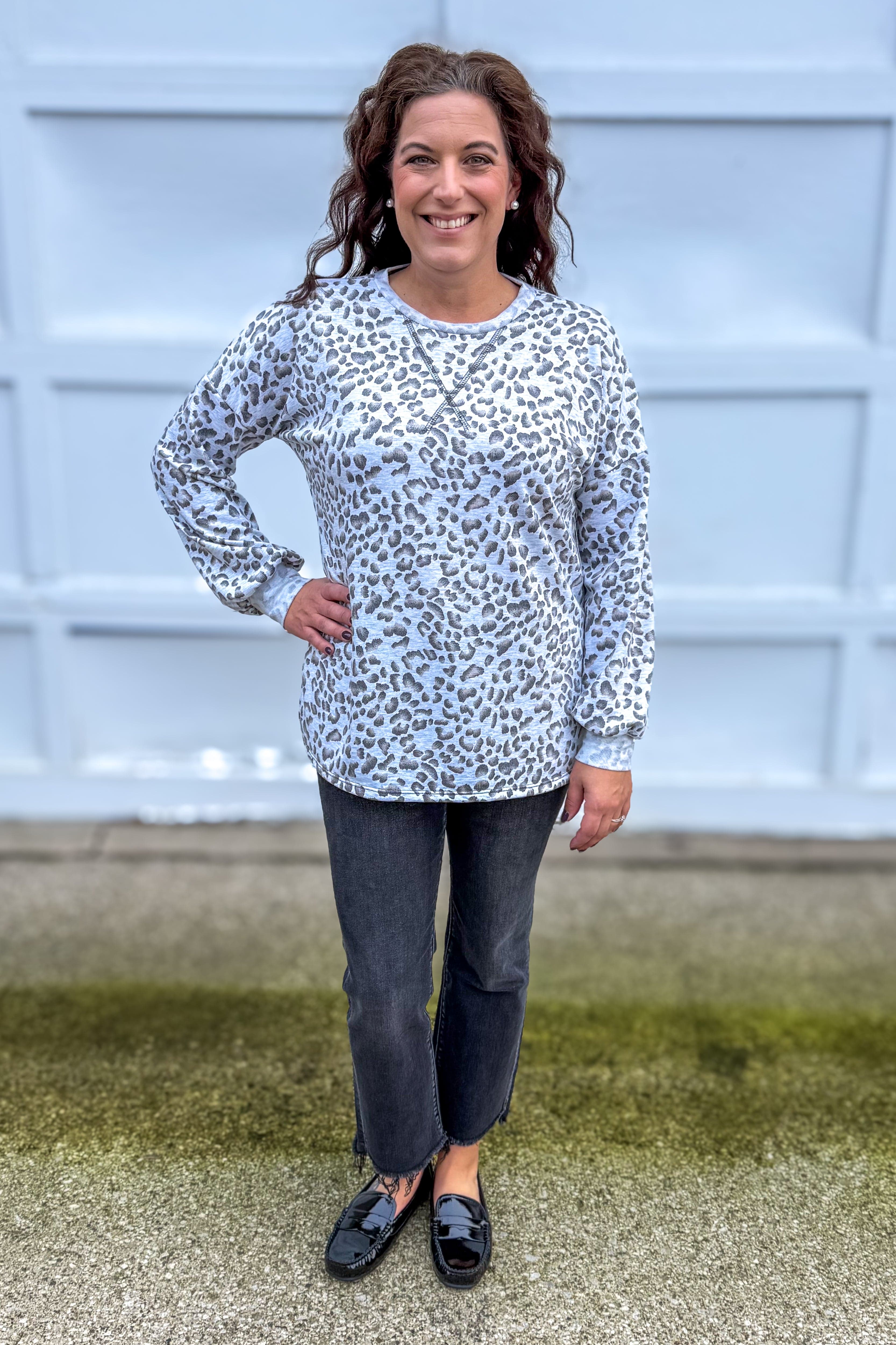 Gray Leopard French Terry Sweatshirt Styled