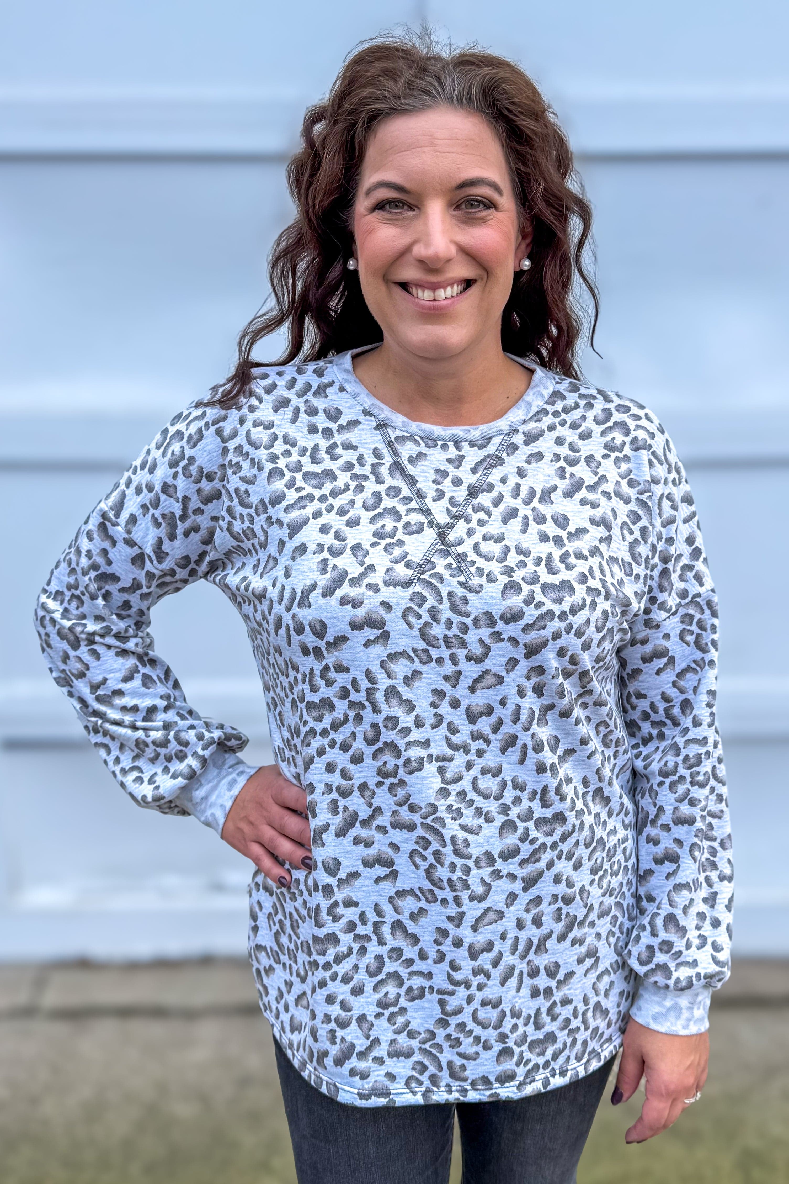 Gray Leopard French Terry Sweatshirt