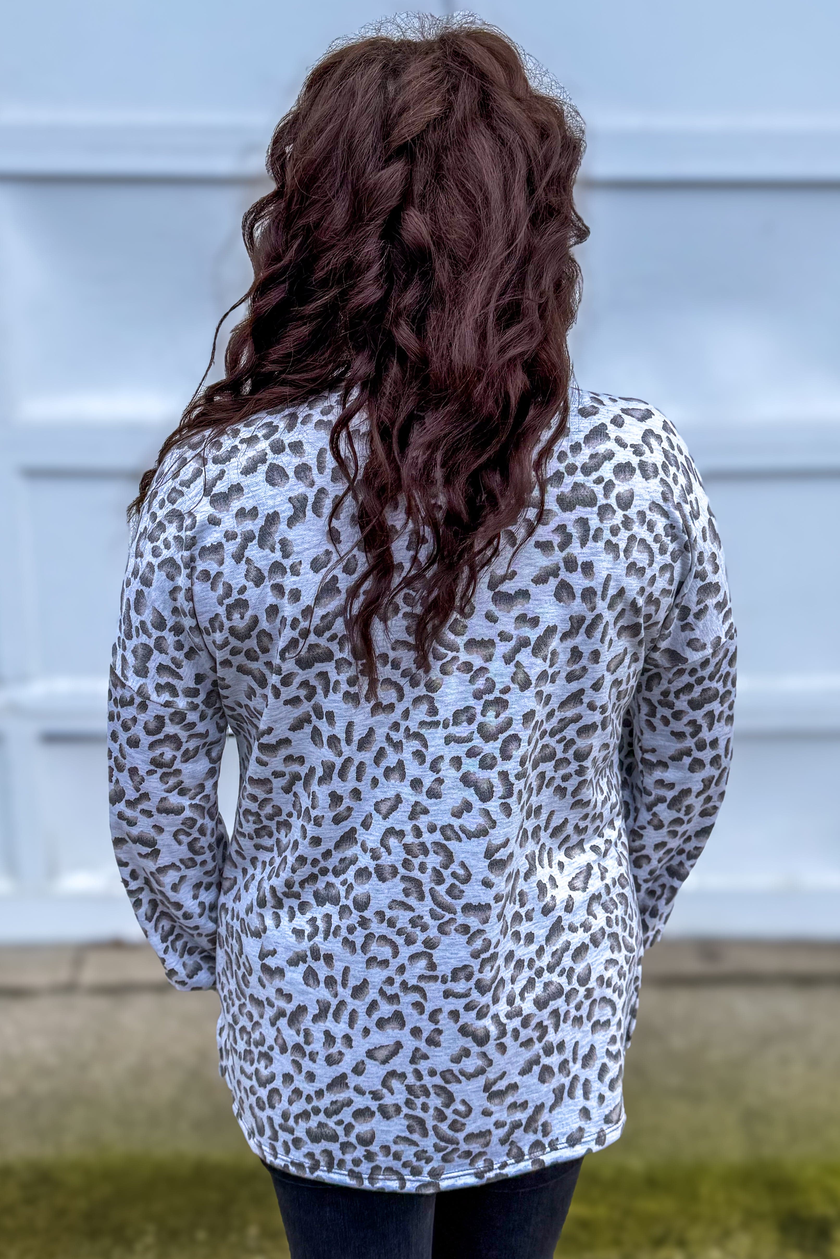 Gray Leopard French Terry Sweatshirt Back
