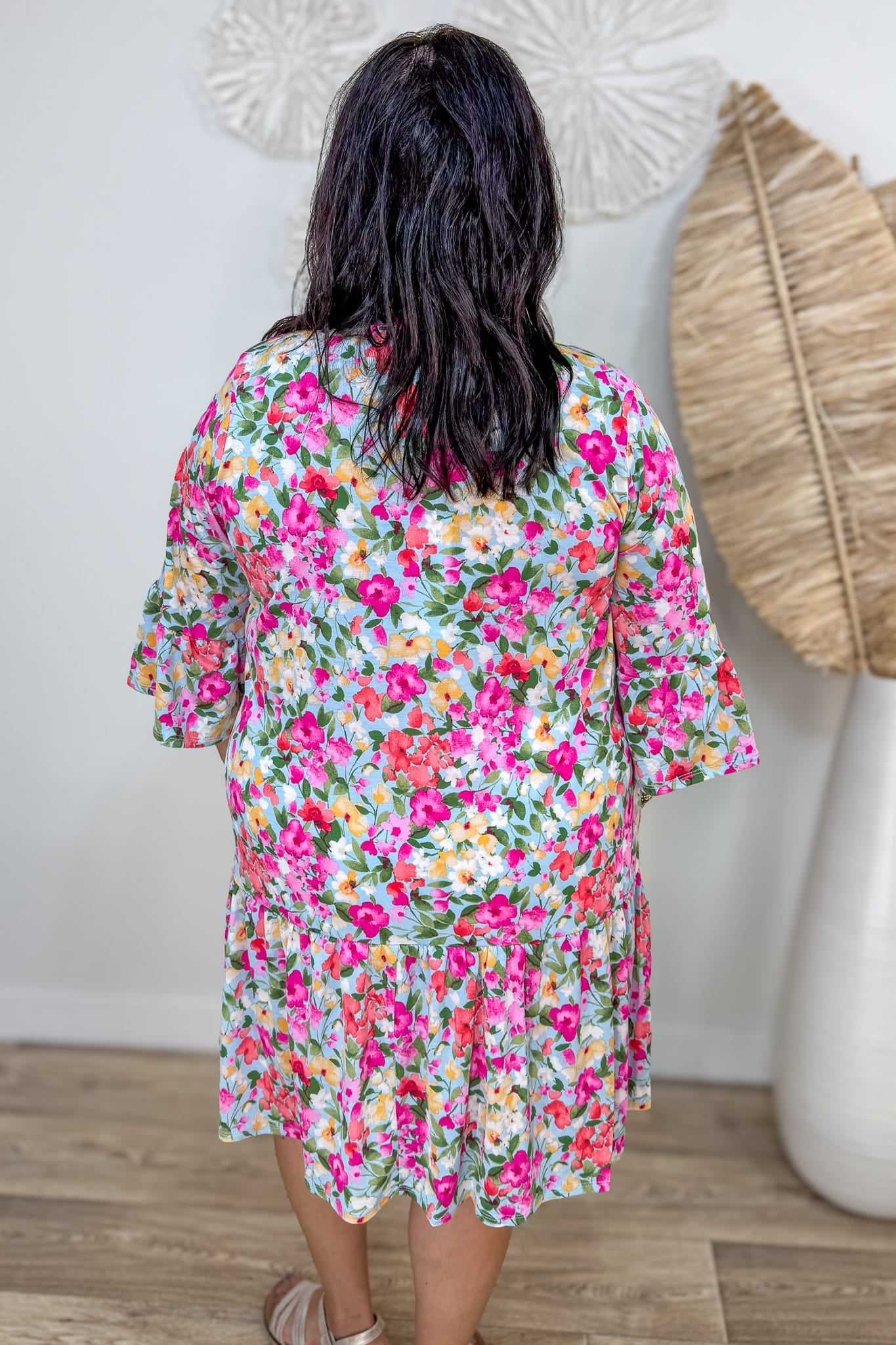 Light Blue Floral Ruffle Dress