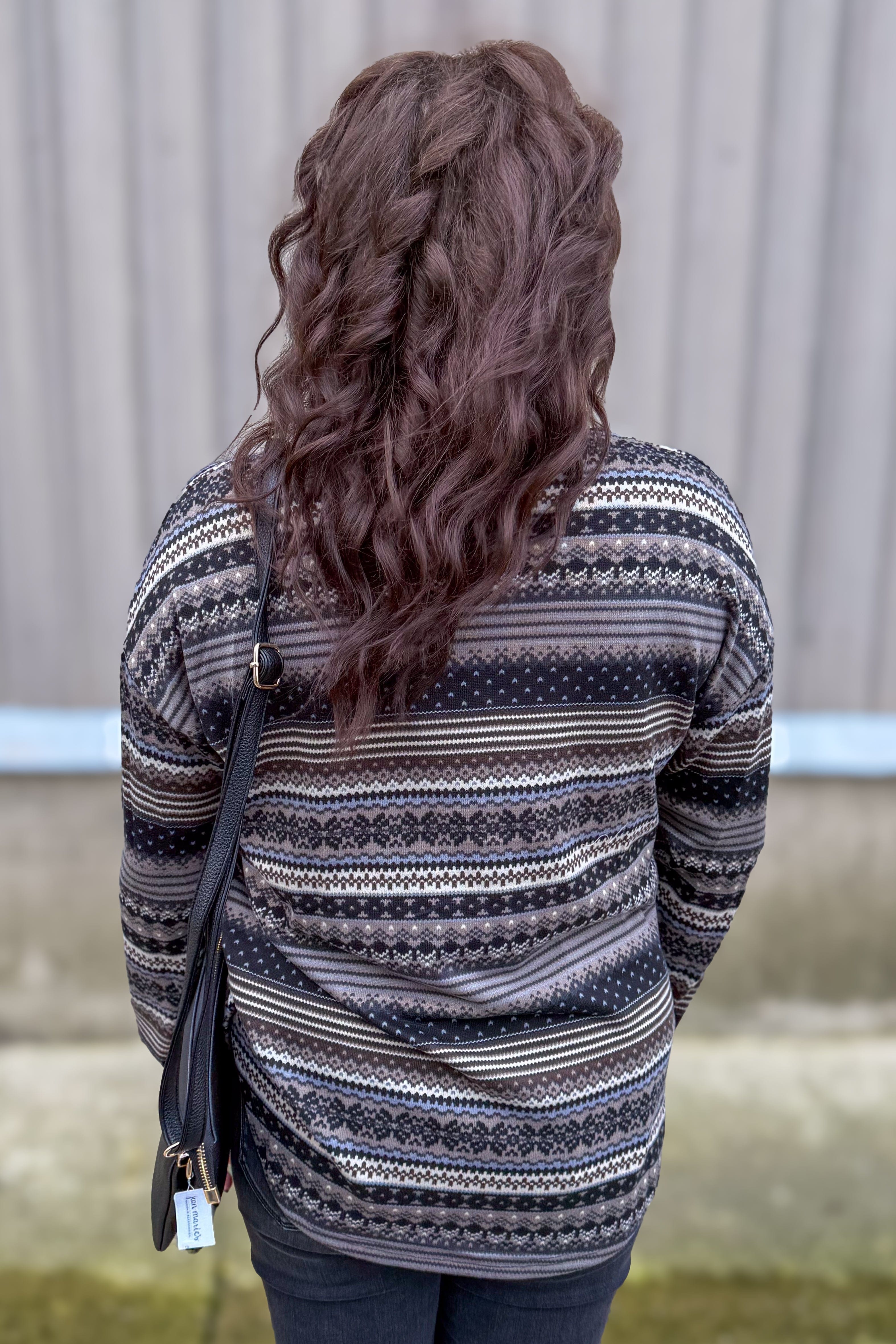 Grey Fairisle Striped Long Sleeve Top Back