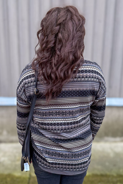Grey Fairisle Striped Long Sleeve Top Back