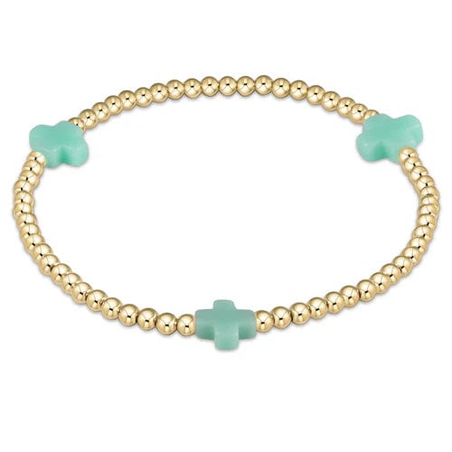 Egirl Cross Gold Pattern 3mm Bead Bracelet - Mint