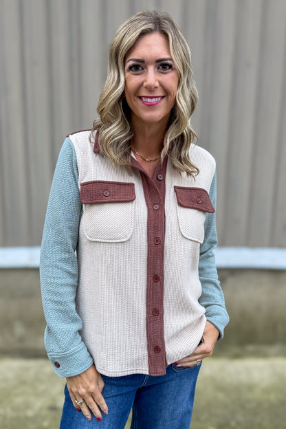 Color Block Corduroy Shacket
