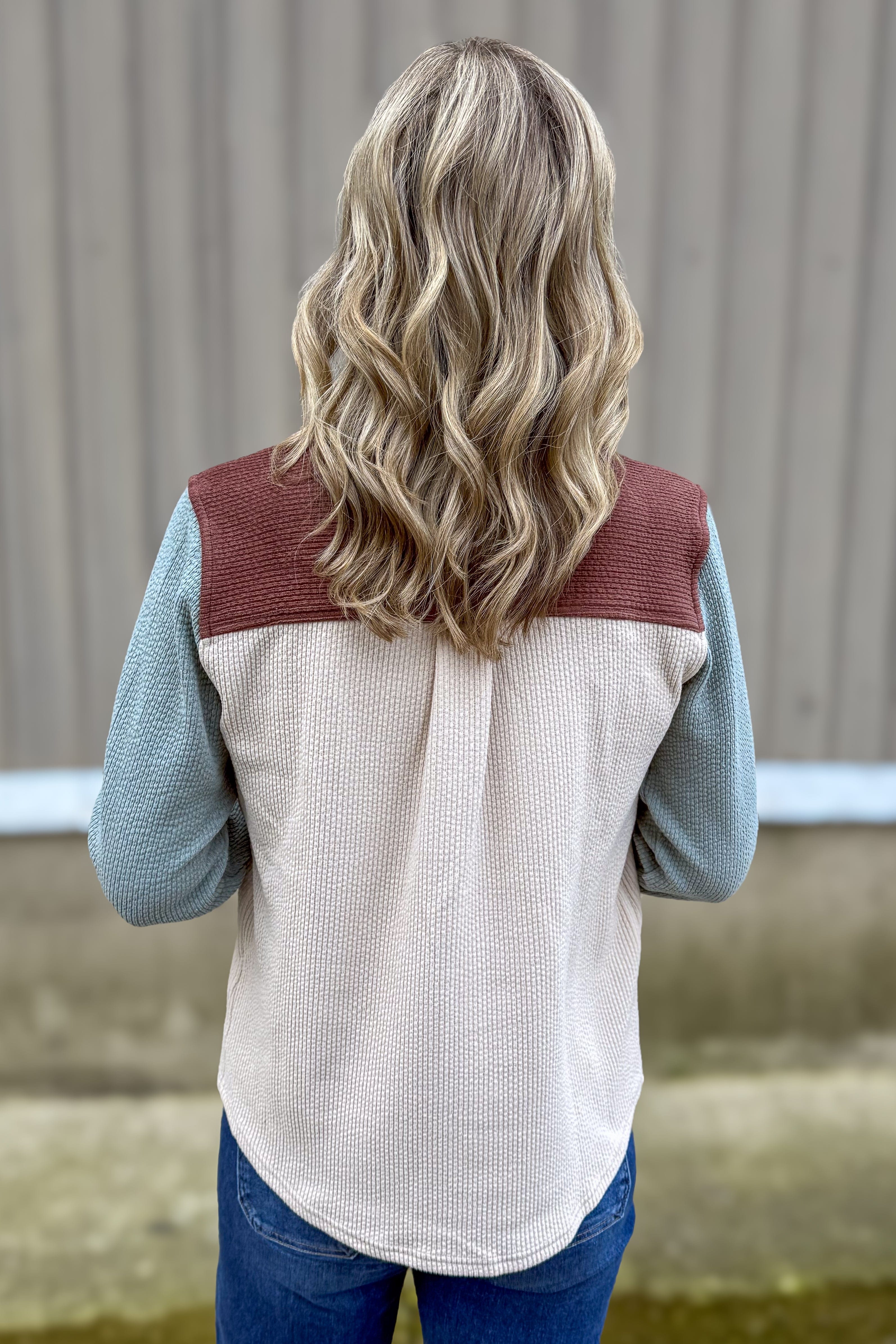 Color Block Corduroy Shacket Back