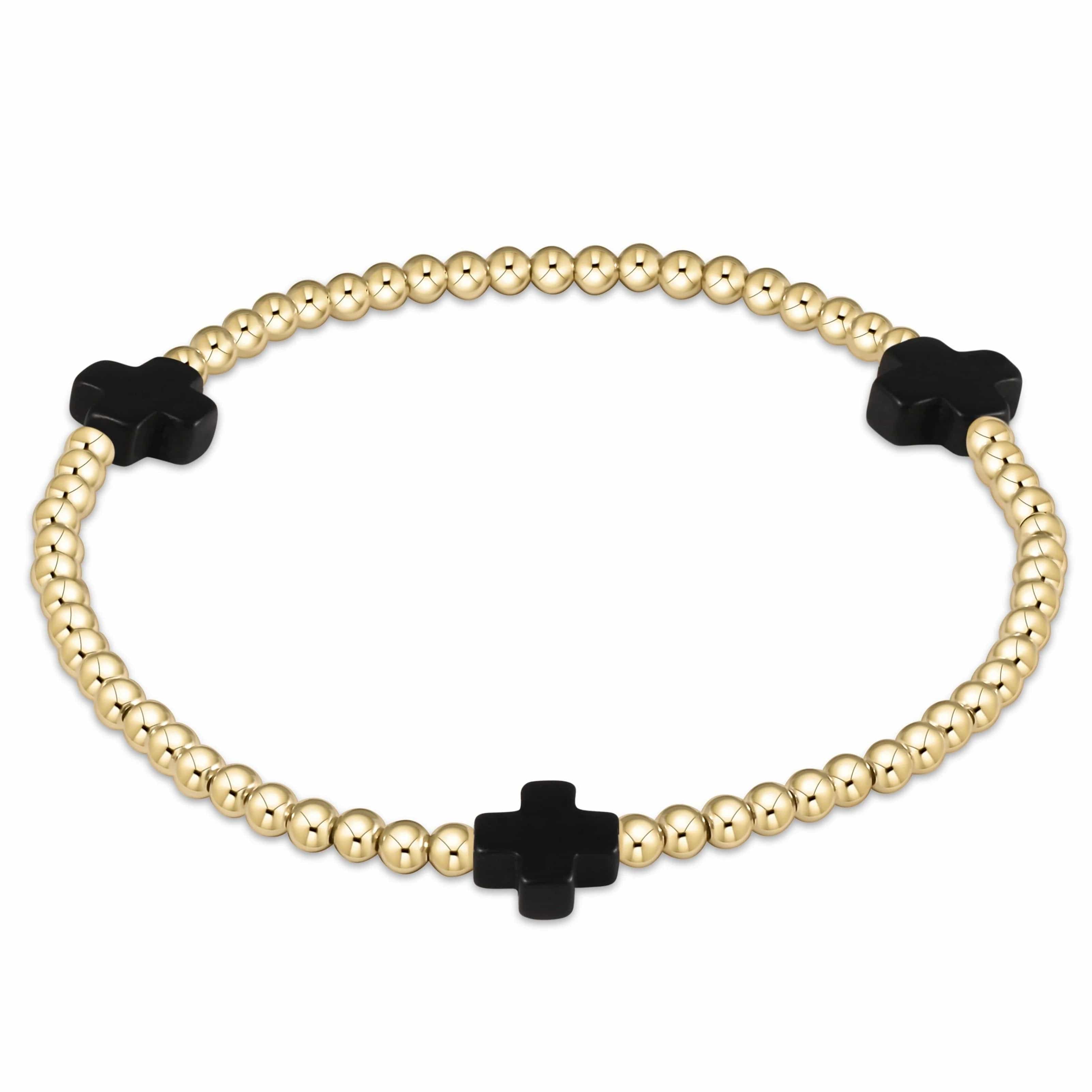 Extends - Signature Cross Gold Pattern 3mm Bead Bracelet - Onyx