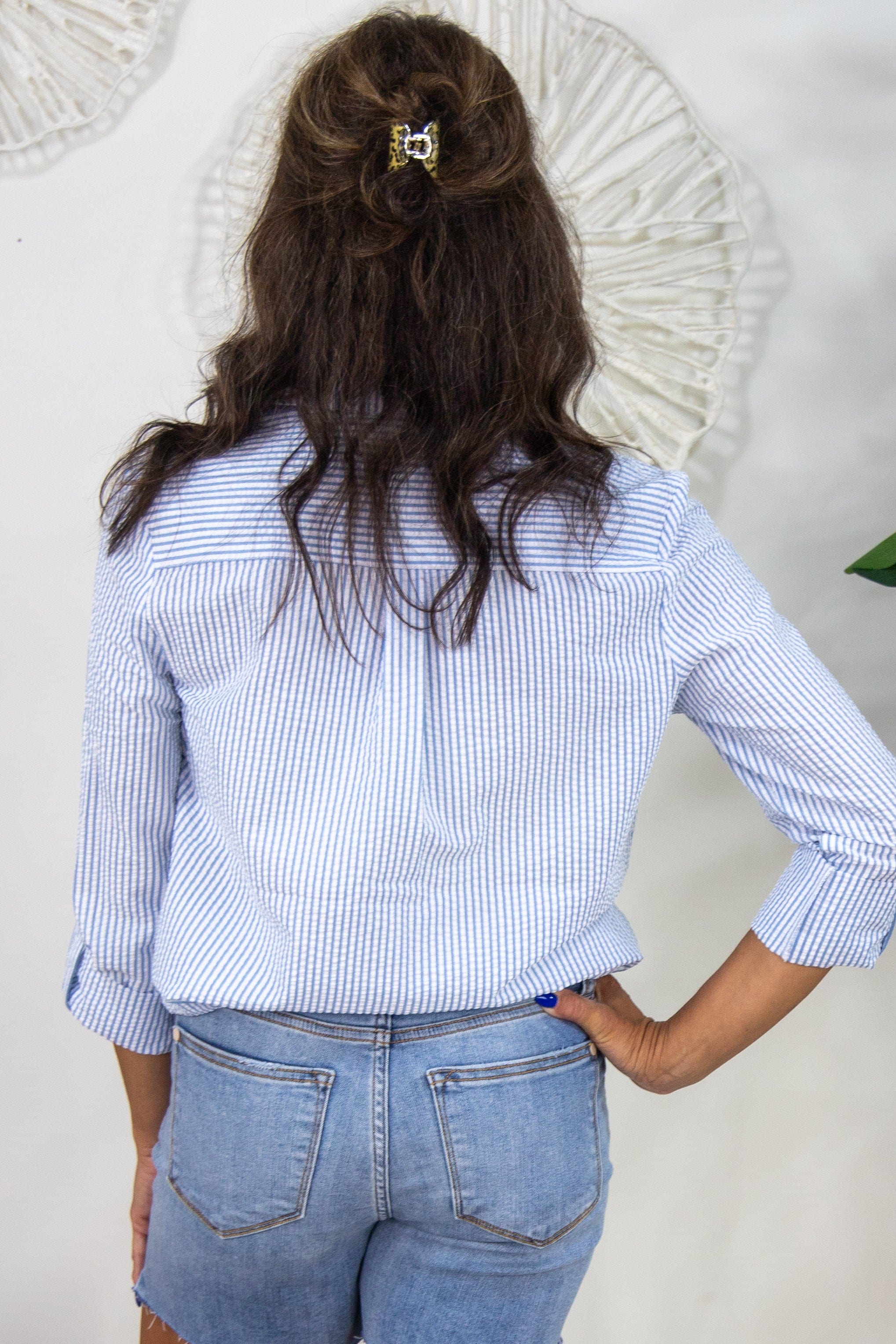 Blue & White Seesucker Blouse Back