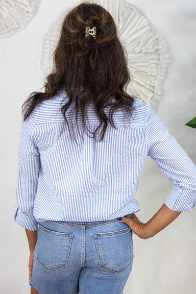 Blue & White Seesucker Blouse Back