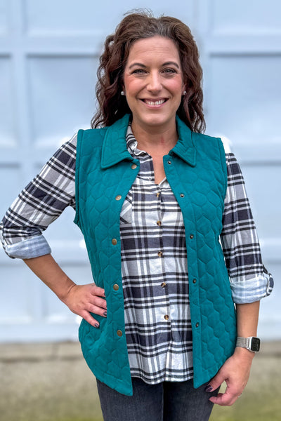 Teal Quilted Snap Closure Vest