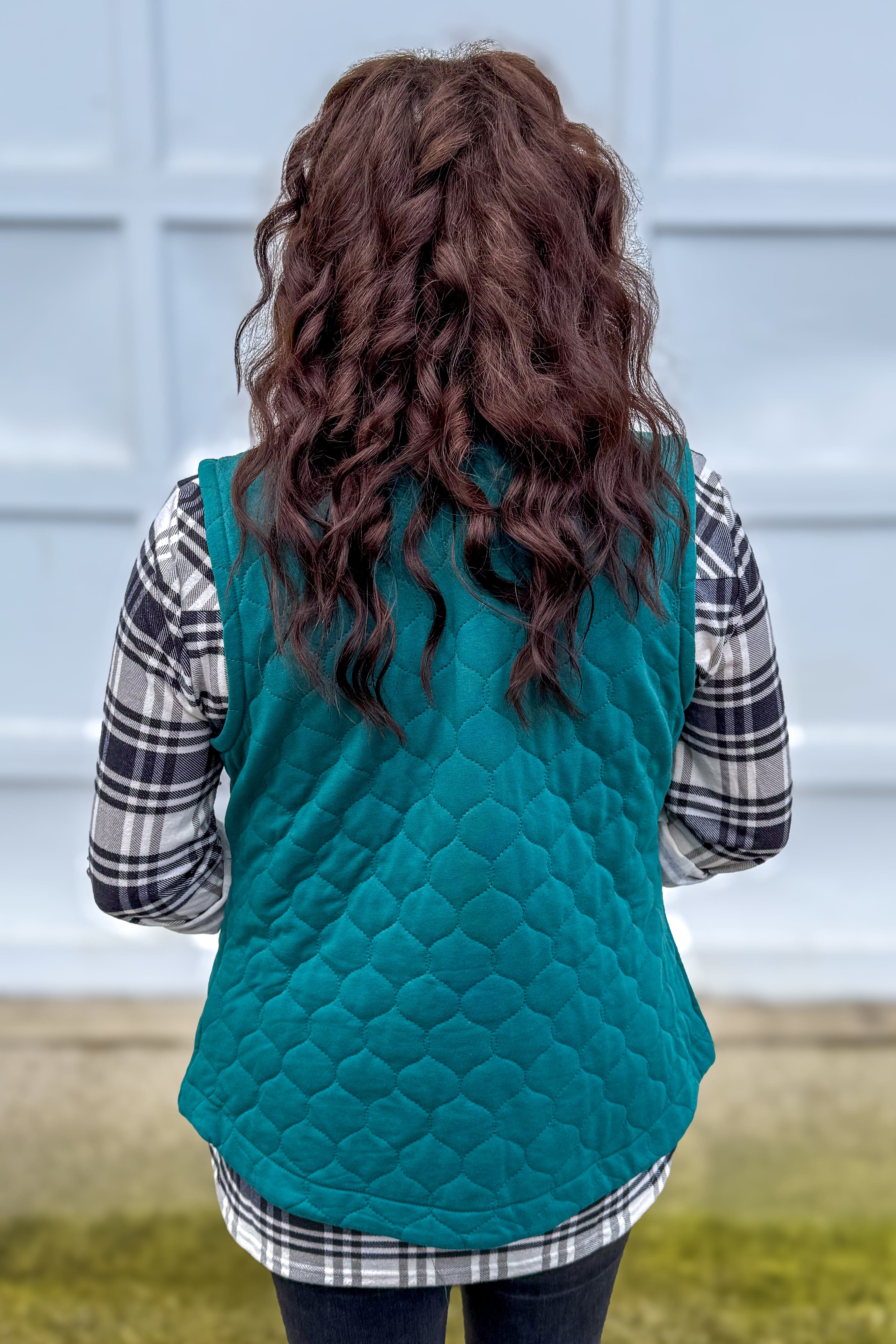 Teal Quilted Snap Closure Vest Back