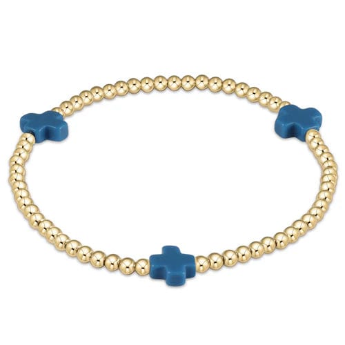 Egirl Cross Gold Pattern 3mm Bead Bracelet - Cobalt