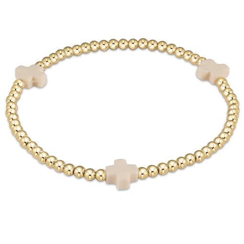 Egirl Cross Gold Pattern 3mm Bead Bracelet - Off White