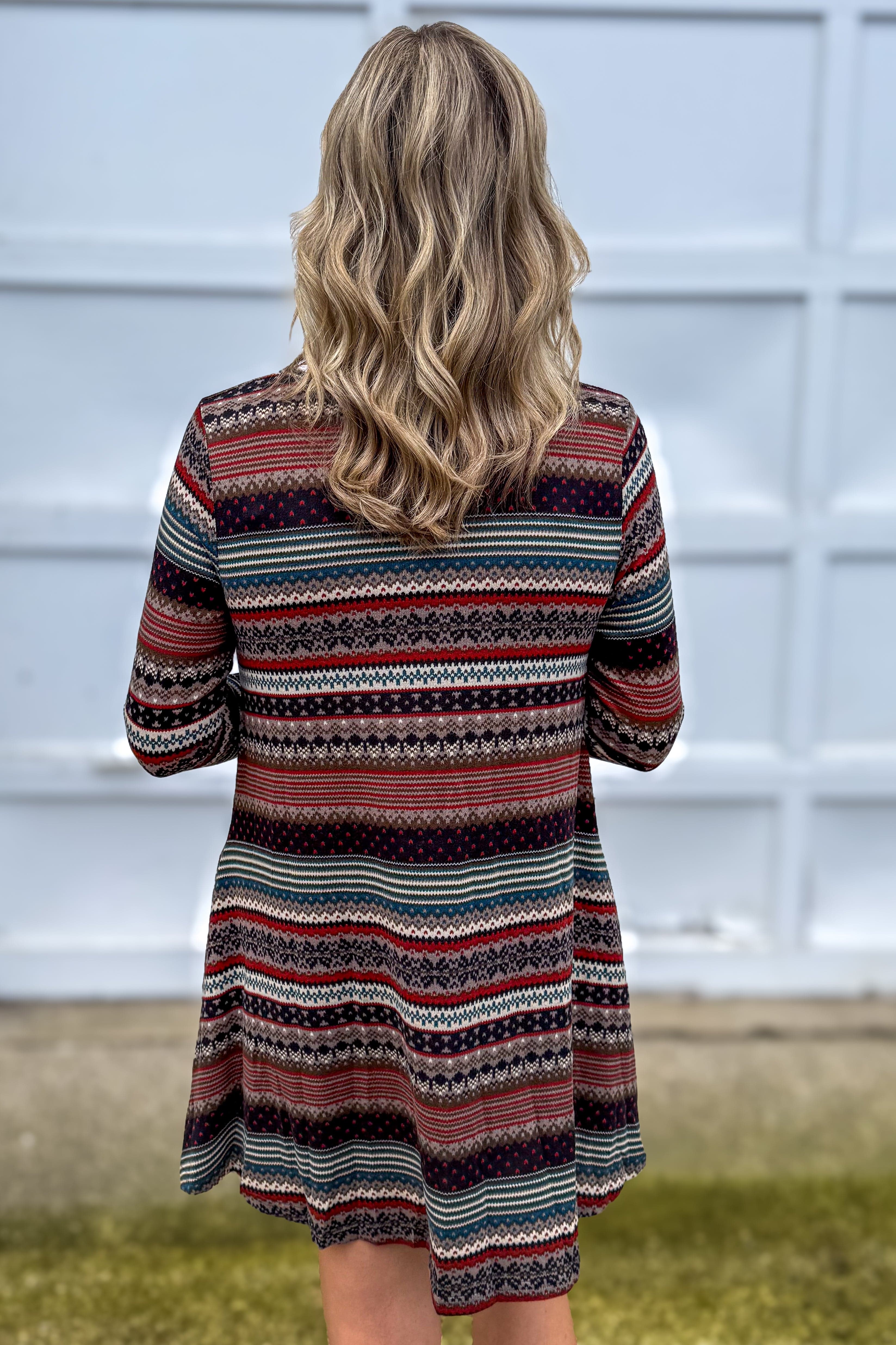 Taupe & Rust Fairisle Stripe A-Line Sweater Dress Back