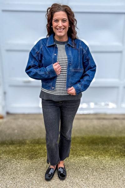 Dark Wash Front Slit Pocket Denim Jacket Styled