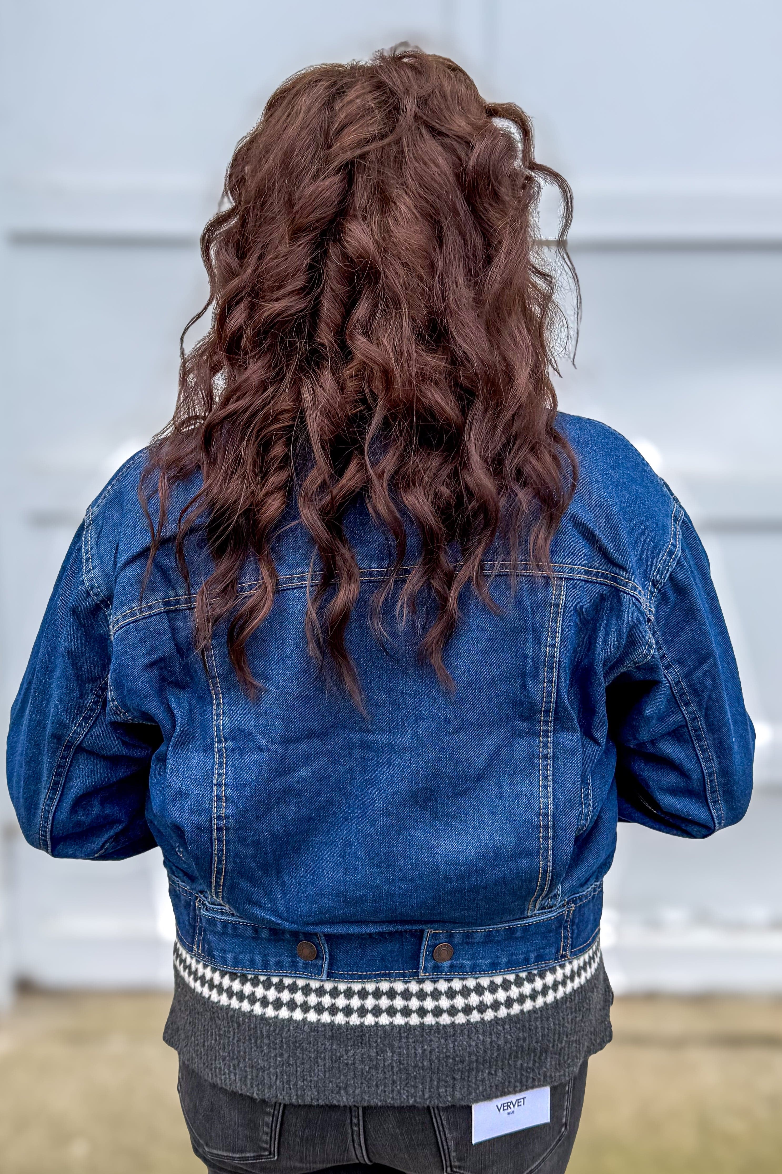 Dark Wash Front Slit Pocket Denim Jacket Back