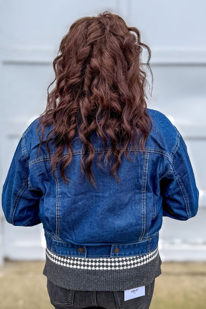 Dark Wash Front Slit Pocket Denim Jacket Back