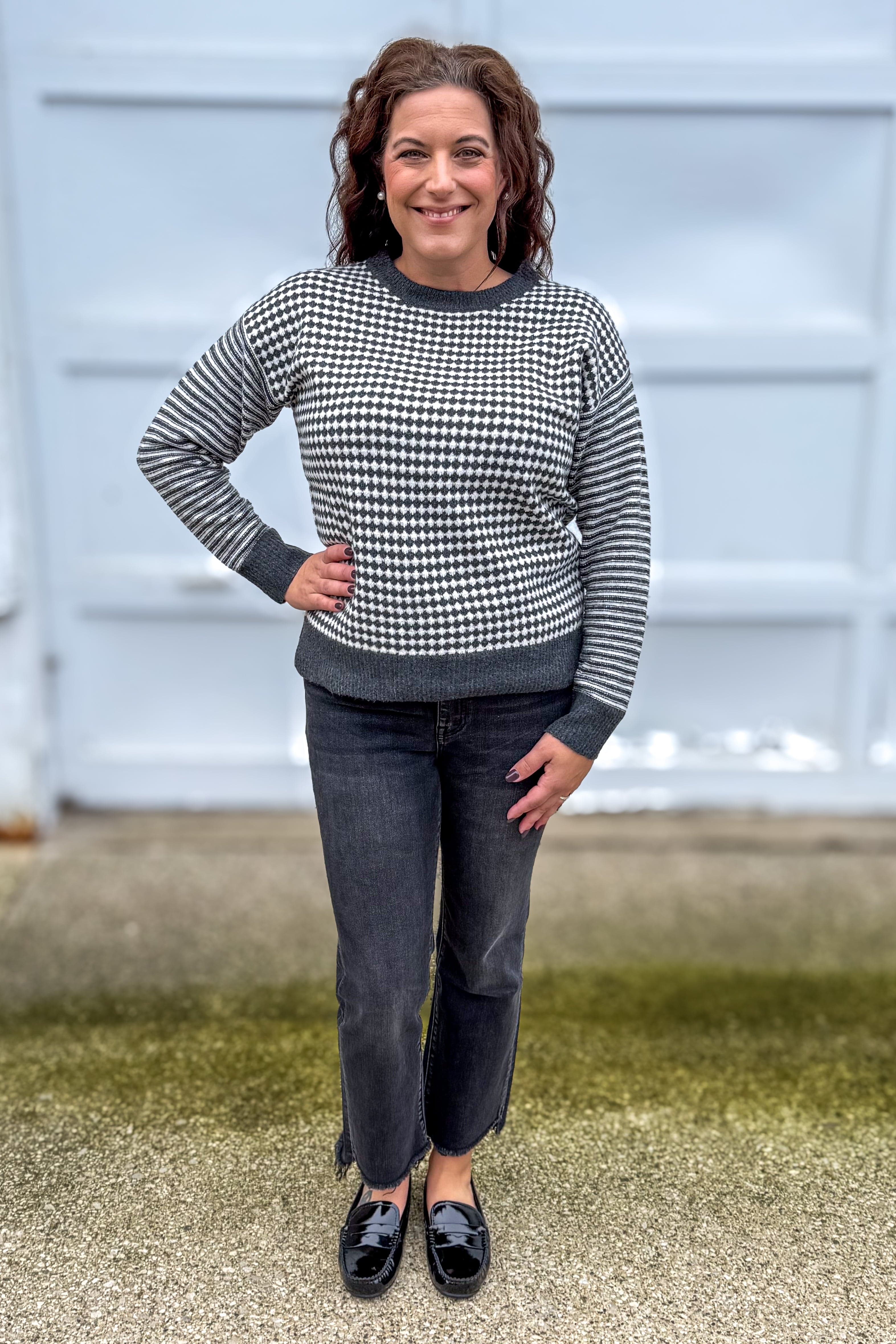 Charcoal Checkerboard Pullover Sweater Styled