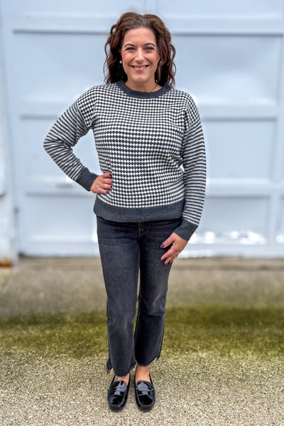 Charcoal Checkerboard Pullover Sweater Styled
