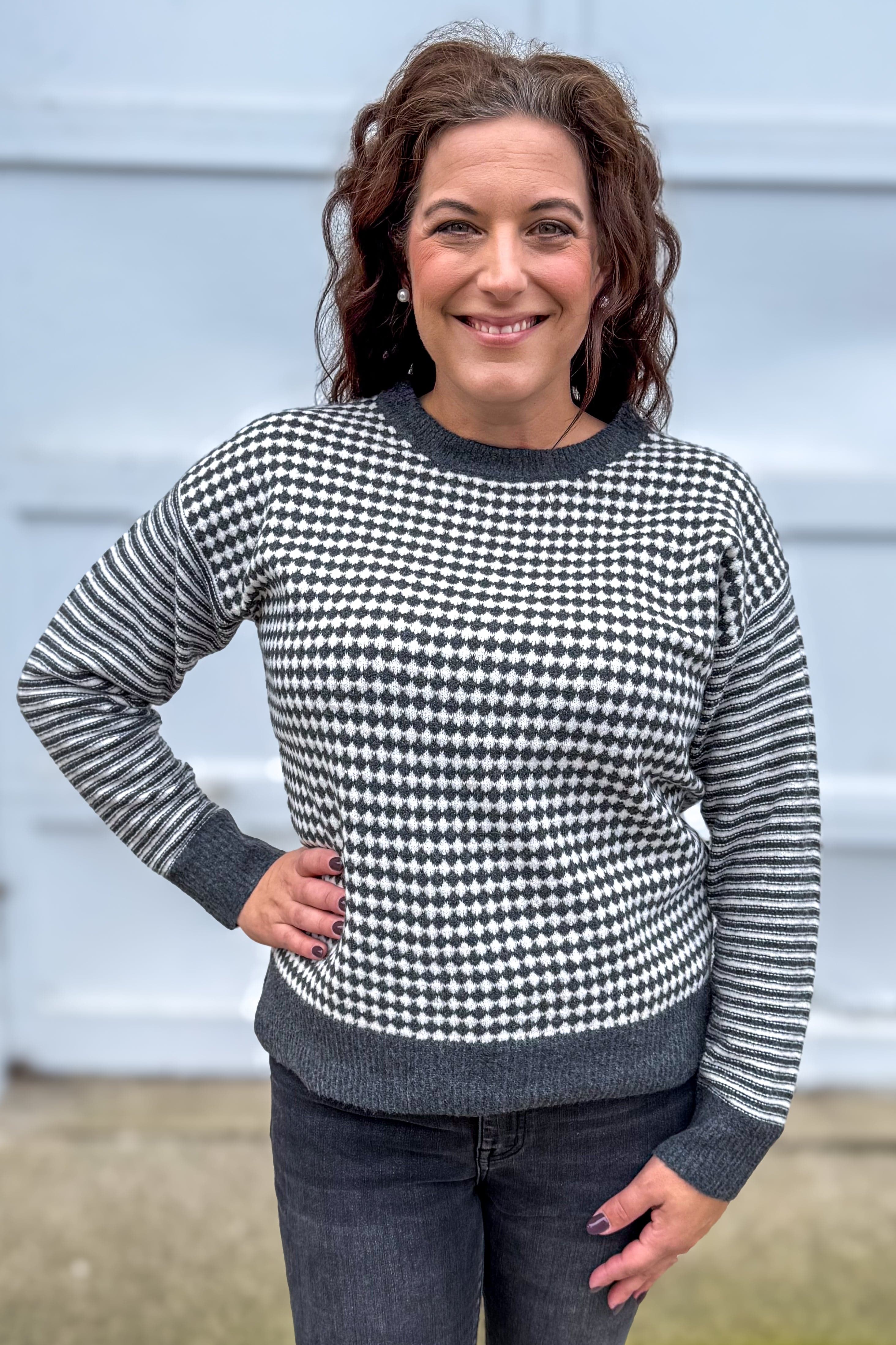 Charcoal Checkerboard Pullover Sweater