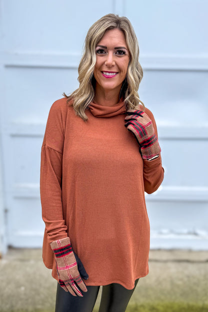 Rust Cowl Drop Shoulder Top