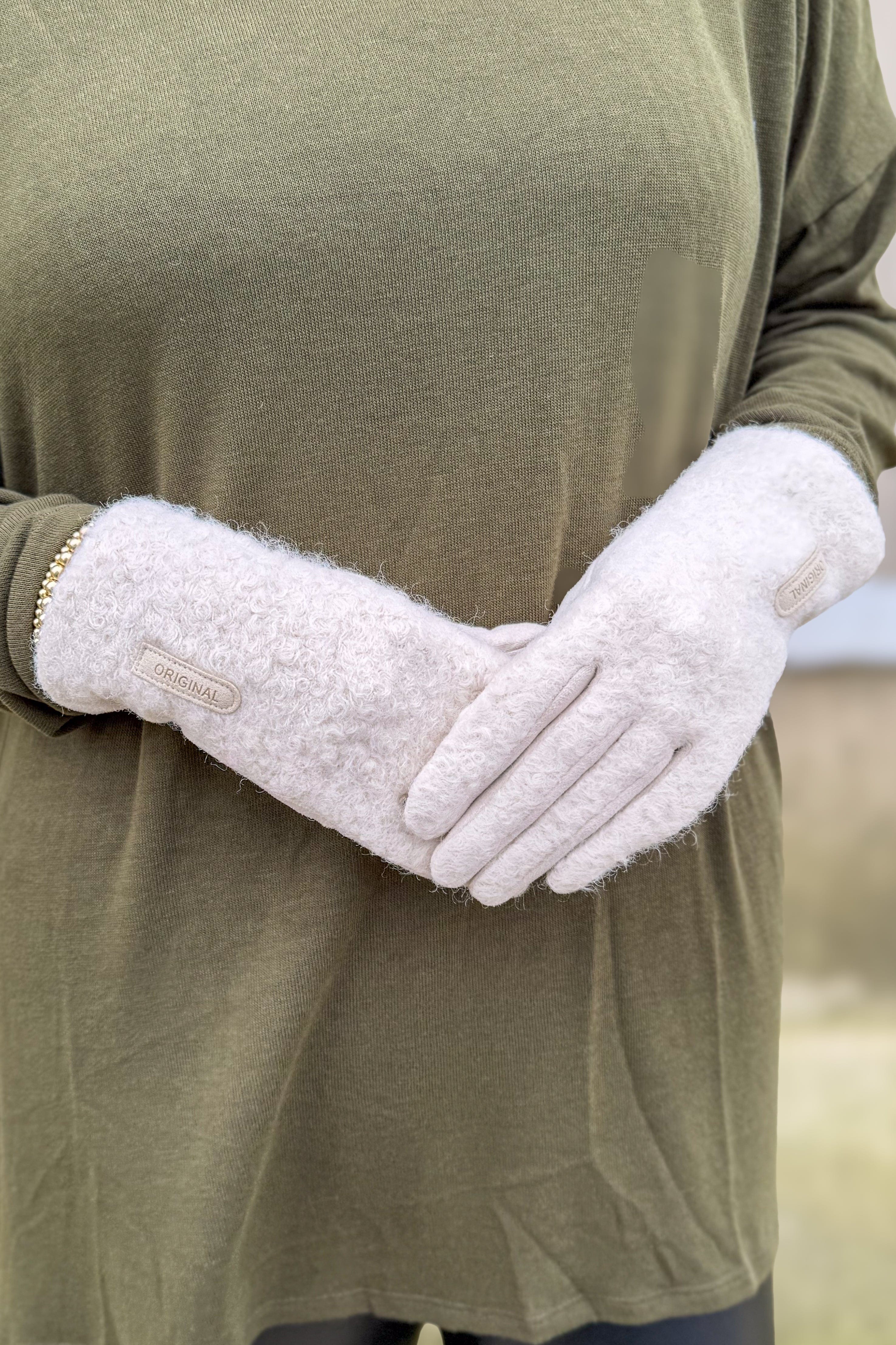 White Boucle & Suede Glove