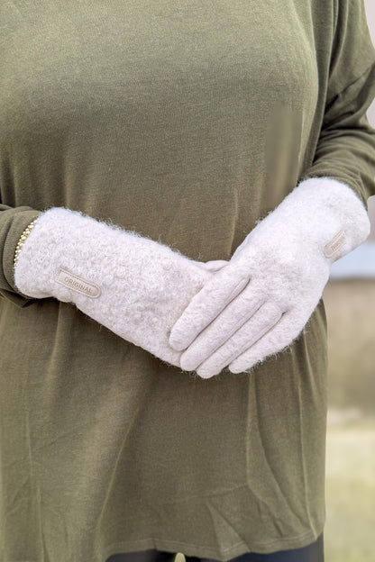 White Boucle & Suede Glove