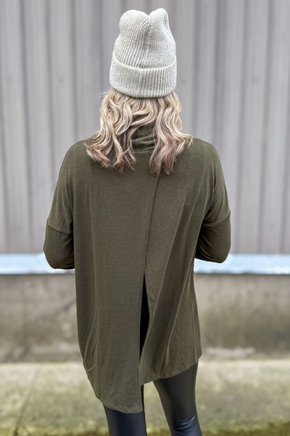 Olive Cowl Drop Shoulder Top Back