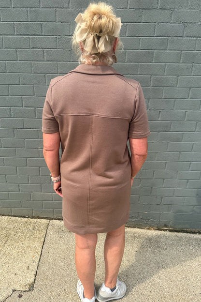 Smoky Brown Casual Quarter Zip Dress back