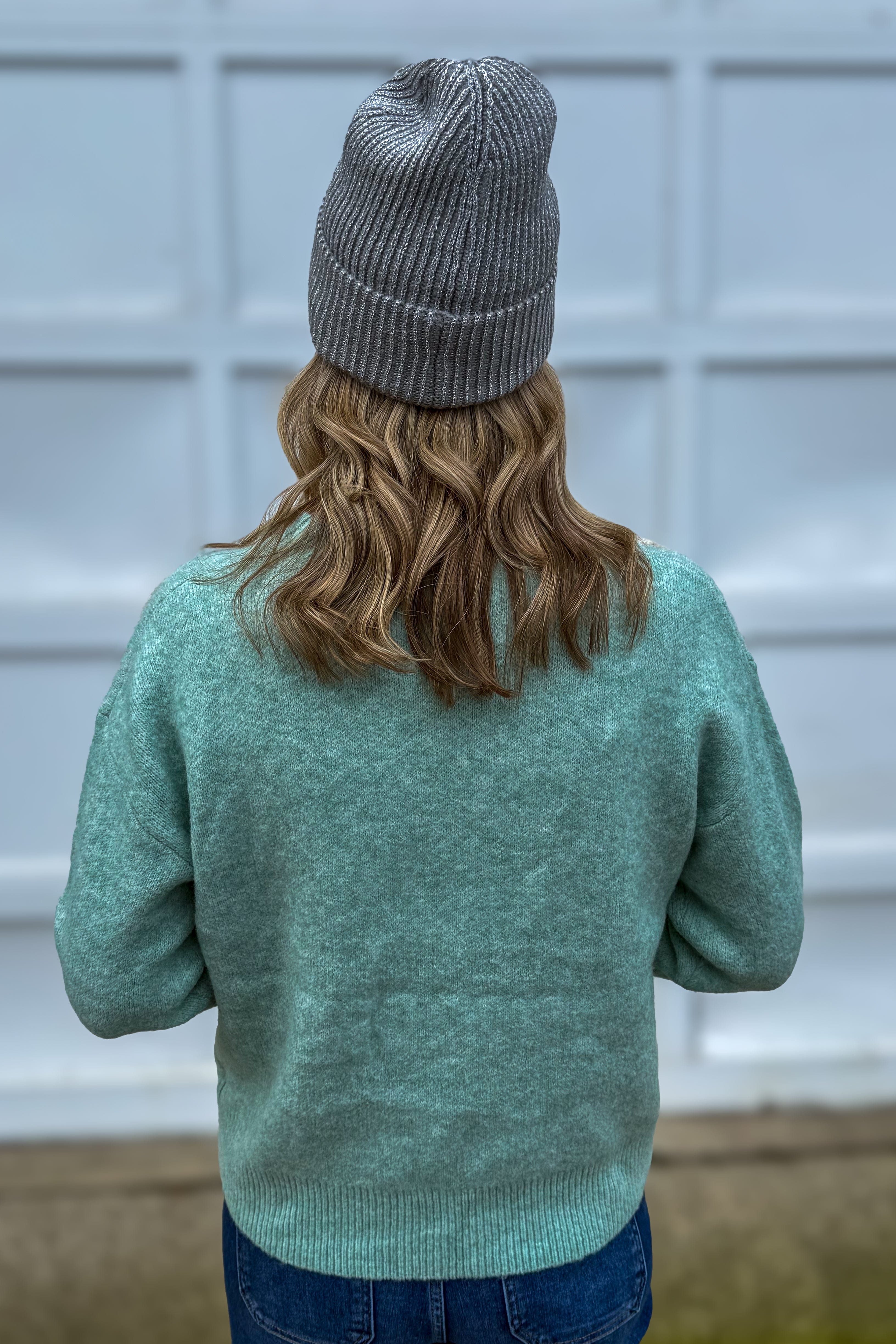 Mint Flower Jacquard Sweater Back