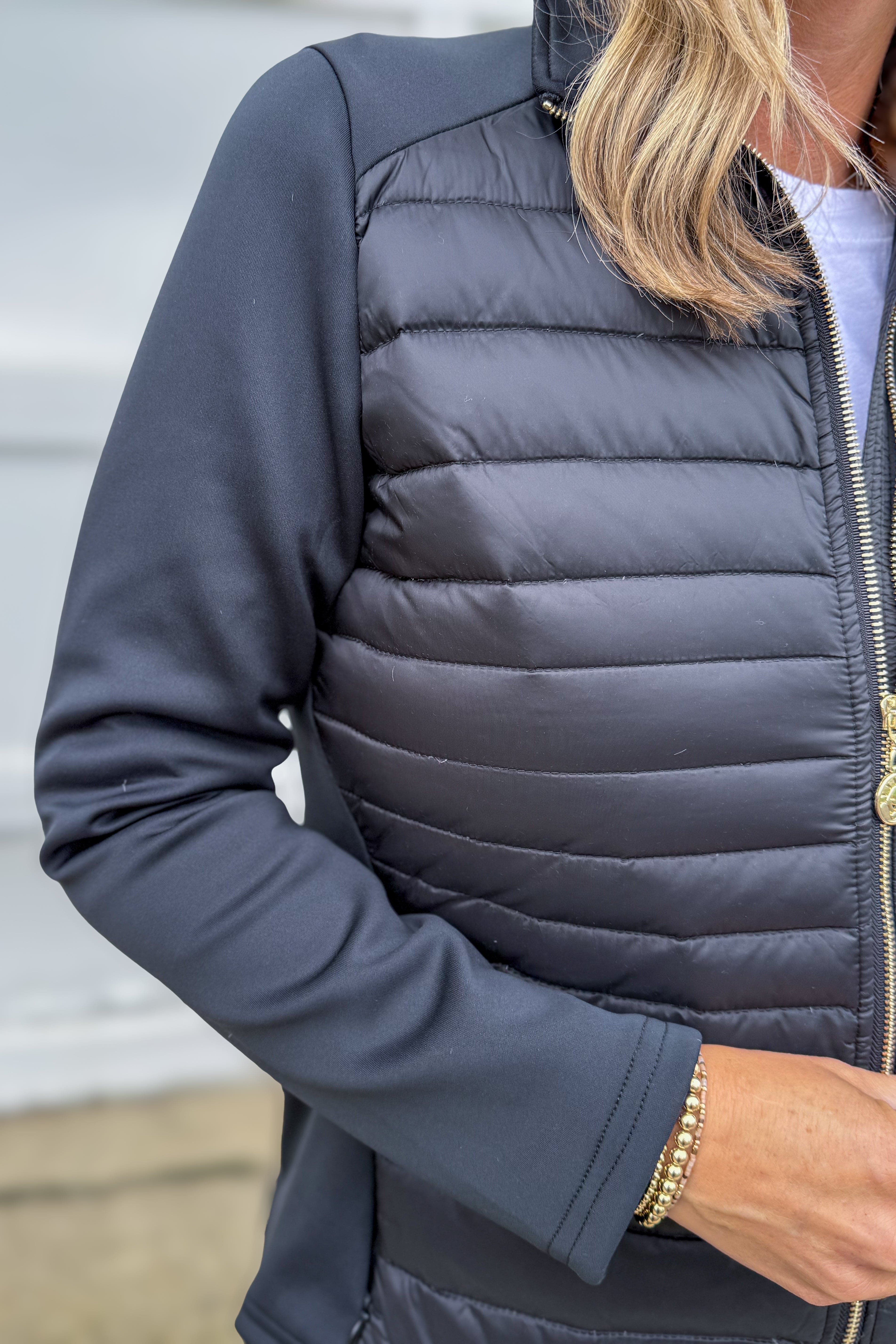 Black Lucia Fleece Puffer Jacket Detailed