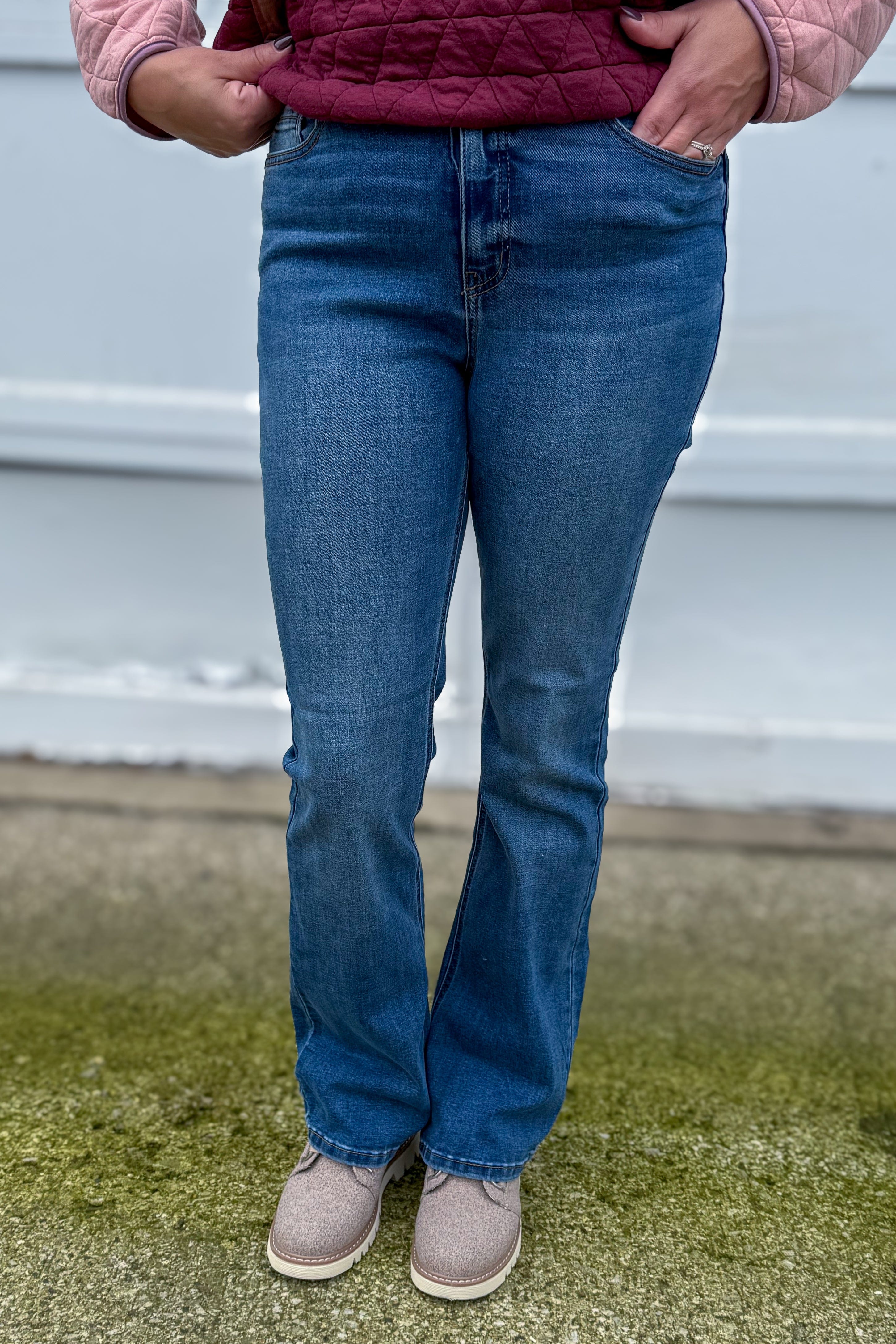 Medium Wash High Rise V-Effect Bootcut Jeans