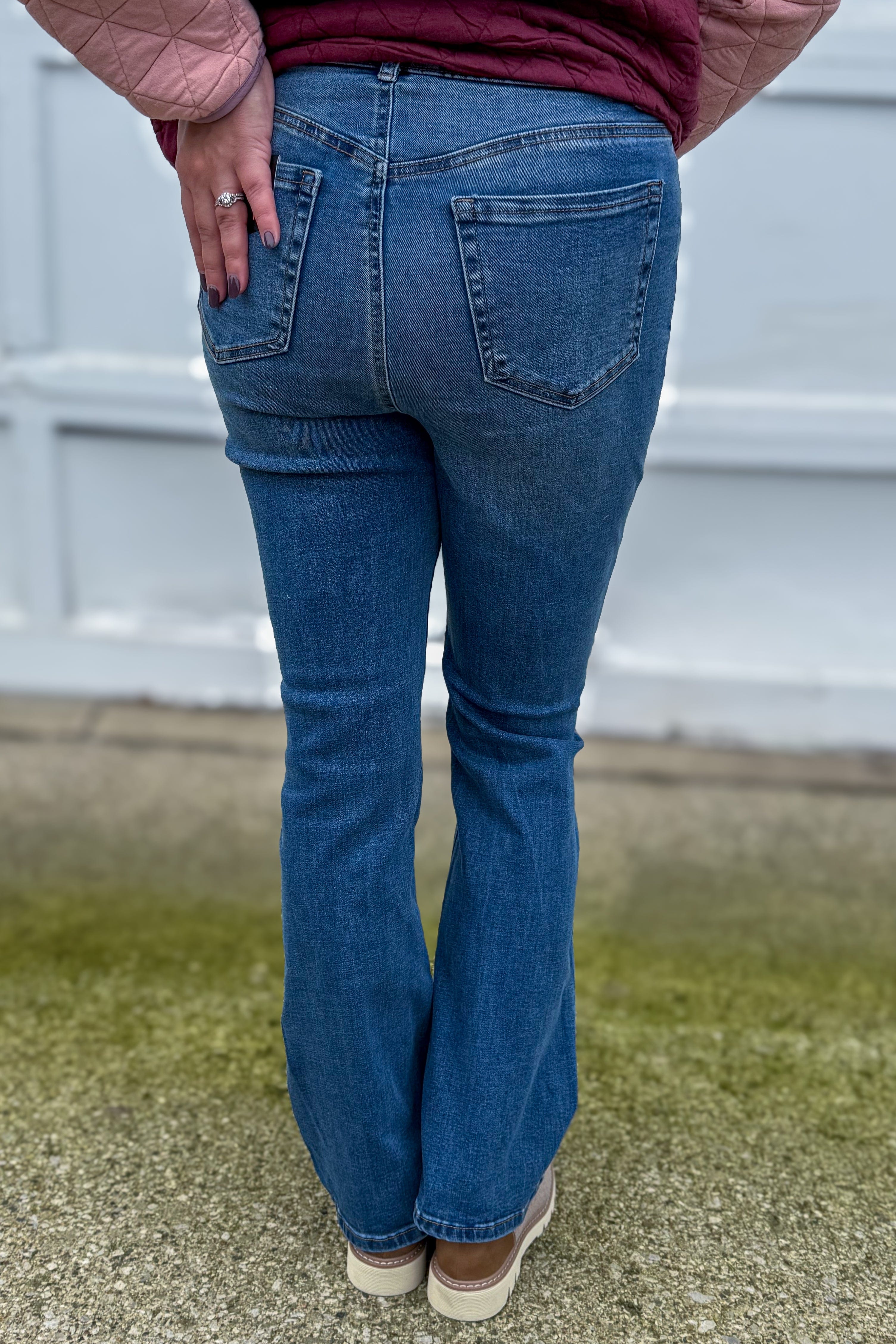 Medium Wash High Rise V-Effect Bootcut Jeans Back
