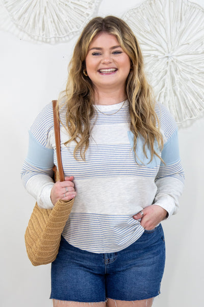 Denim Contrast Mixed Stripe Pullover