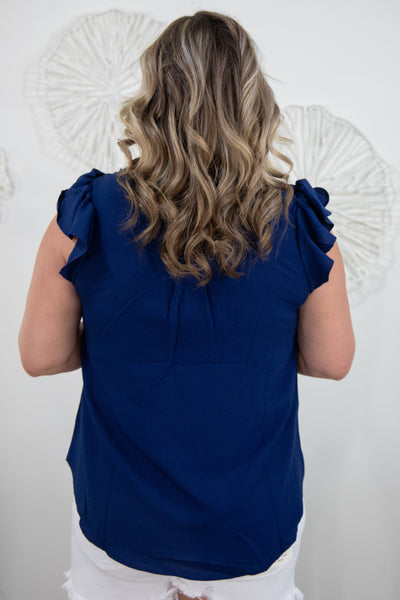 Navy Ruffle Sleeve Blouse Back